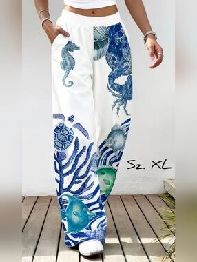 Sea life casual lounge pants, Unisex, XL. new
